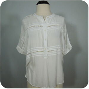 ANN TAYLOR LOFT Blouse S SMALL Oversize Womens White Dolman 3/4 Sleeves Crochet